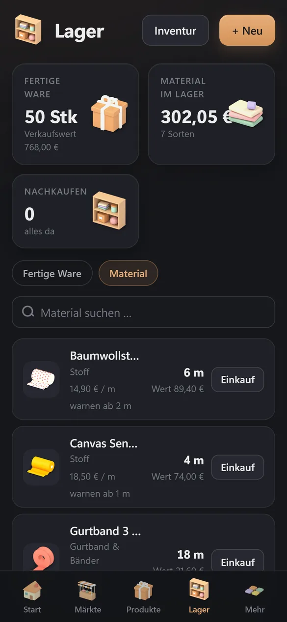Lager mit Material und Bestand